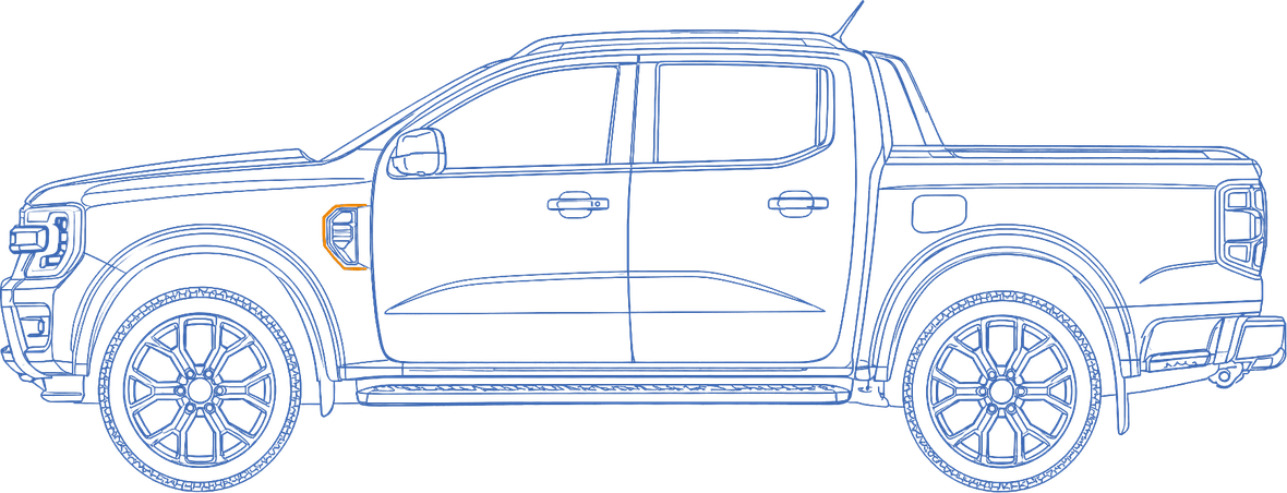 Technical side-view illustration of a current-generation Ford Ranger double-cab ute